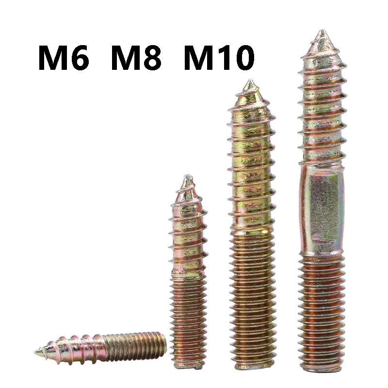 5/10Pcs Double Ended Thread Dowel Screw M6 M8 M10 Double Head Self-Tapping Screw for Wood Furniture