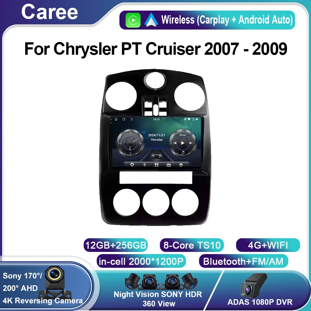 

For Chrysler PT Cruiser 2007 - 2009 Car Radio Carplay GPS Navigation Screen Android Auto Wifi Stereo Multimedia Player No 2din