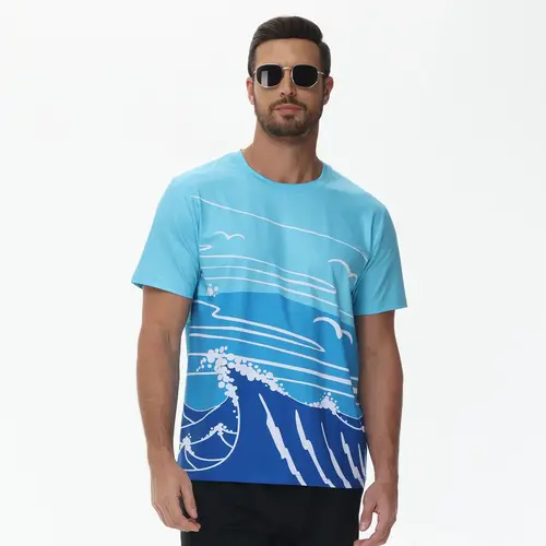 Camiseta estampada de playa de verano, camisa de natación de secado rápido UPF 50 +, Manga corta para nadar, Top deportivo transpirable