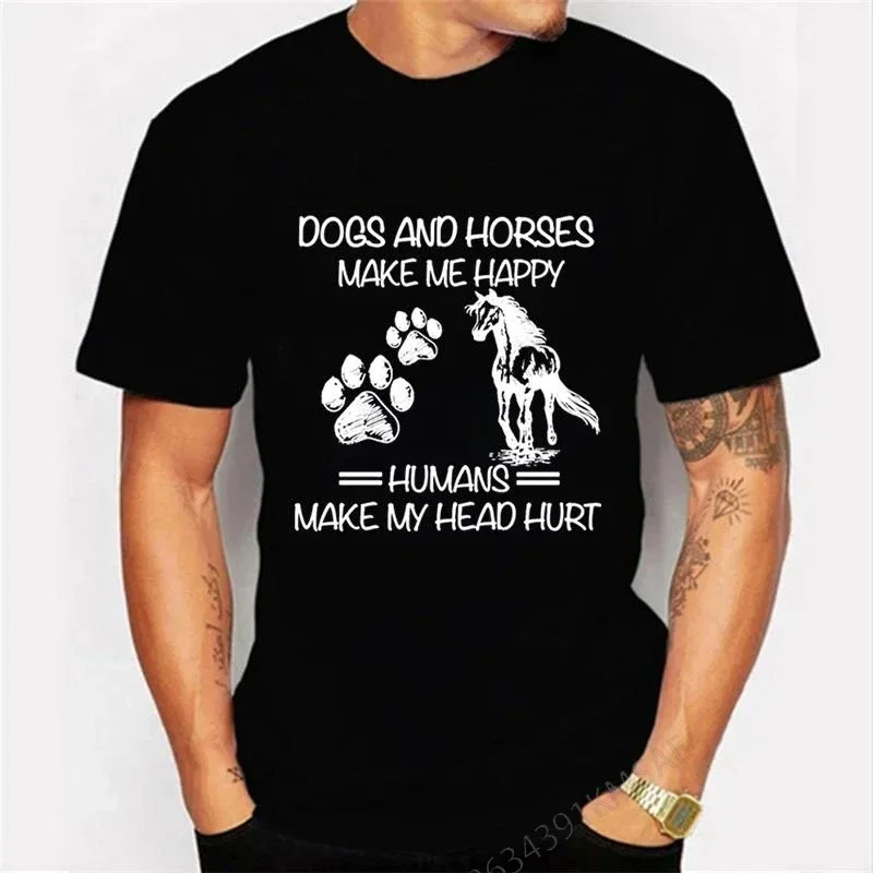 Men T-shirt Dogs and Horses Make Me Happy Humans Make My Head Hurt Kawaii T Shirt Men Women Tshirt Horse Graphic Male T Shirts