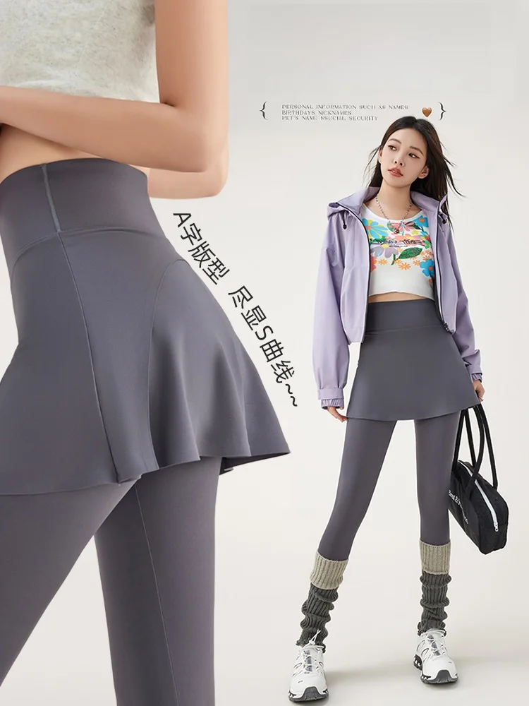 

Spring High Waist Yoga Pants ark Skin Design Fitn Tennis Skirt Outerwear Anti-Light Running orts Women's Bot Cover