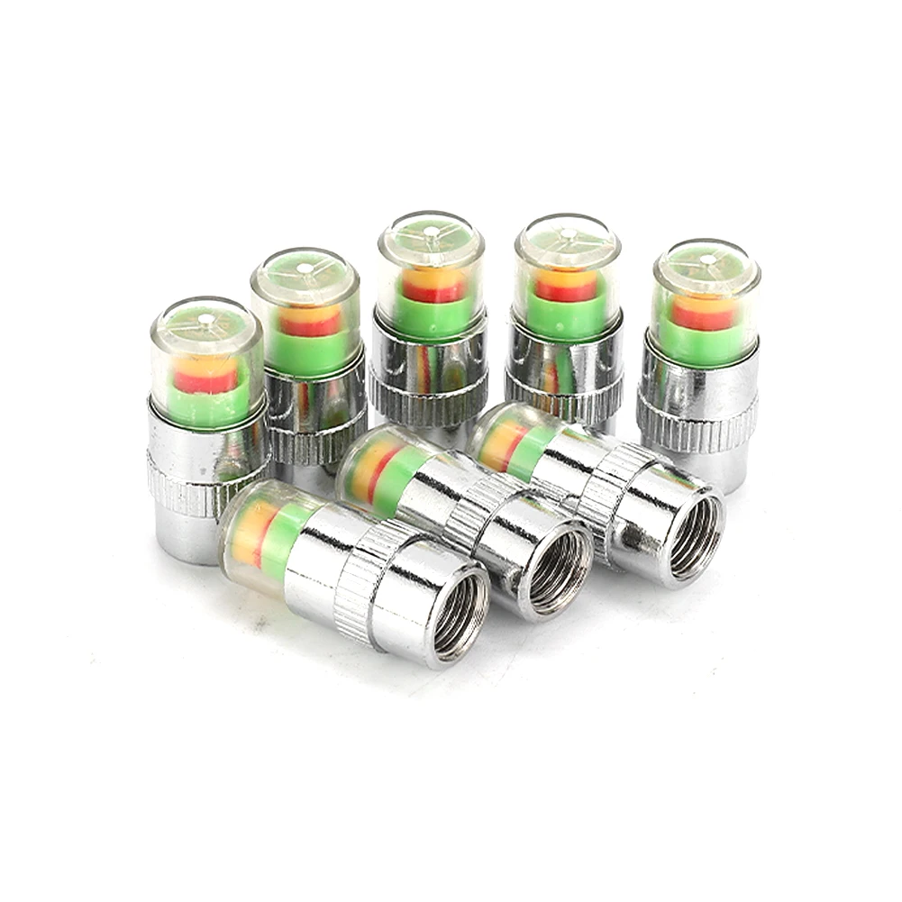 High Quality Indicator Valve Tire Pressure W/Sensor Indicator 3 Color 8Pcs Cap Silver Tire Pressur W/ Sensor Indicator Car