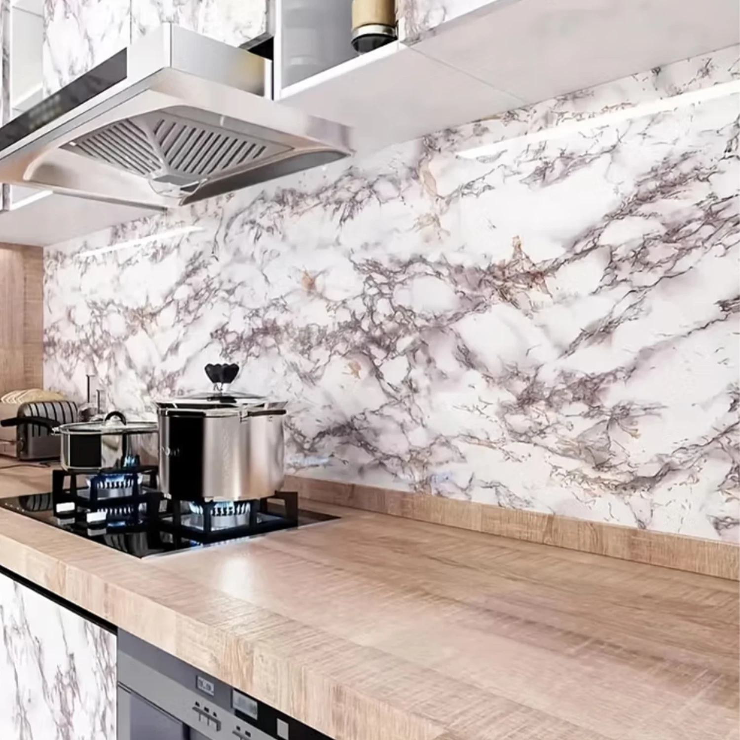 ملصقات حائط رخامية، ورق حائط لخزائن المطبخ، ورق حائط ذاتي اللصق، وملصقات مقاومة للدهون من مادة PVC #4
