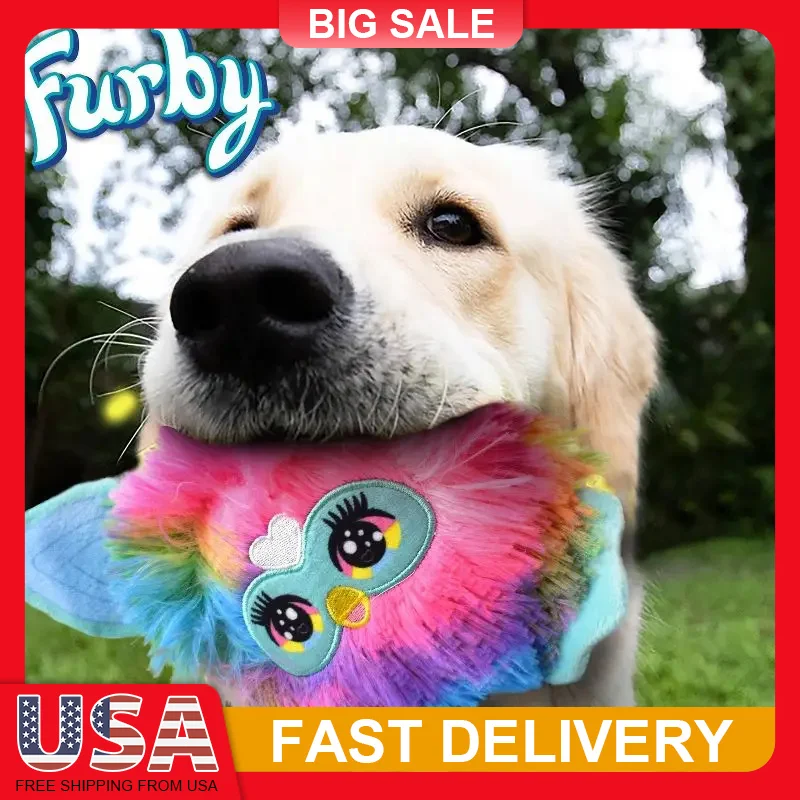 

Plush Furby Dog Toy with Squeaker and Crinkle Sounds Interactive Soft Cuddly Puppy Plaything for Fetch Games Nostalgic Pet Gift