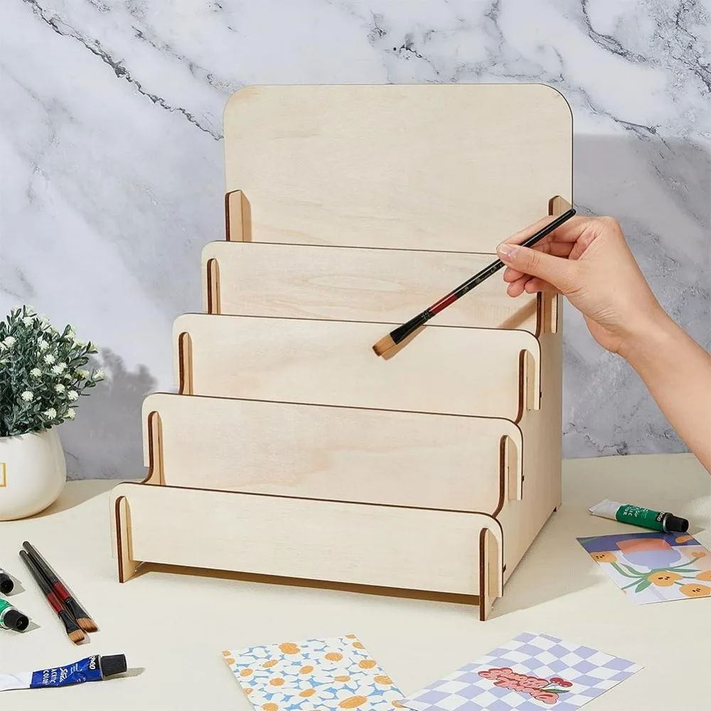 4 katmanlı ahşap tebrik kartı ekran standı etiket ekran standı perakende vitrin rafları çok amaçlı broşür tutucu 26.5x28x44.5cm