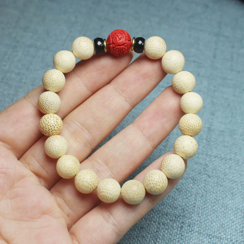 New Style Golden Bamboo 10mm Vintage Bracelet for Men and Women with Cinnabar Accessories Fish Seed Buddha Beads Rosary Bracelet