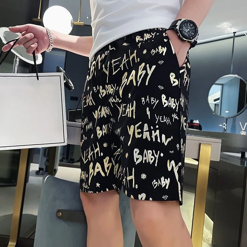 

2026 New Men's Ice Silk Casual Shorts Loose Five-Inch Beach Shorts Trendy Graffiti Summer Thin