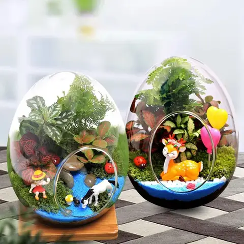 책상 다육 식물 유리 심기 화분, 창의적인 계란 모양, 마이크로 풍경 이끼 화분, 2025 부활절 장식 꽃병