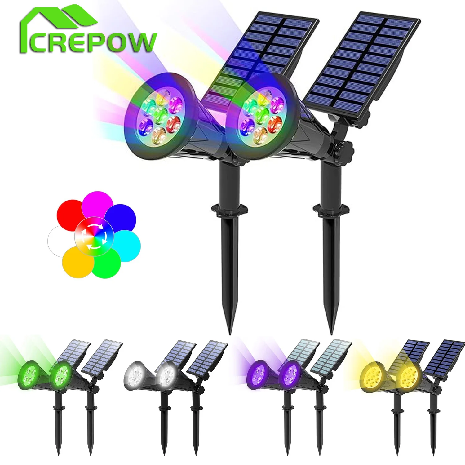 7 Colors RGB Solar Light Outdoor Landscape 2pcs Color Changing Garden Spotlight IP65 Wall Street Countyard Tree Decor Solar Lamp