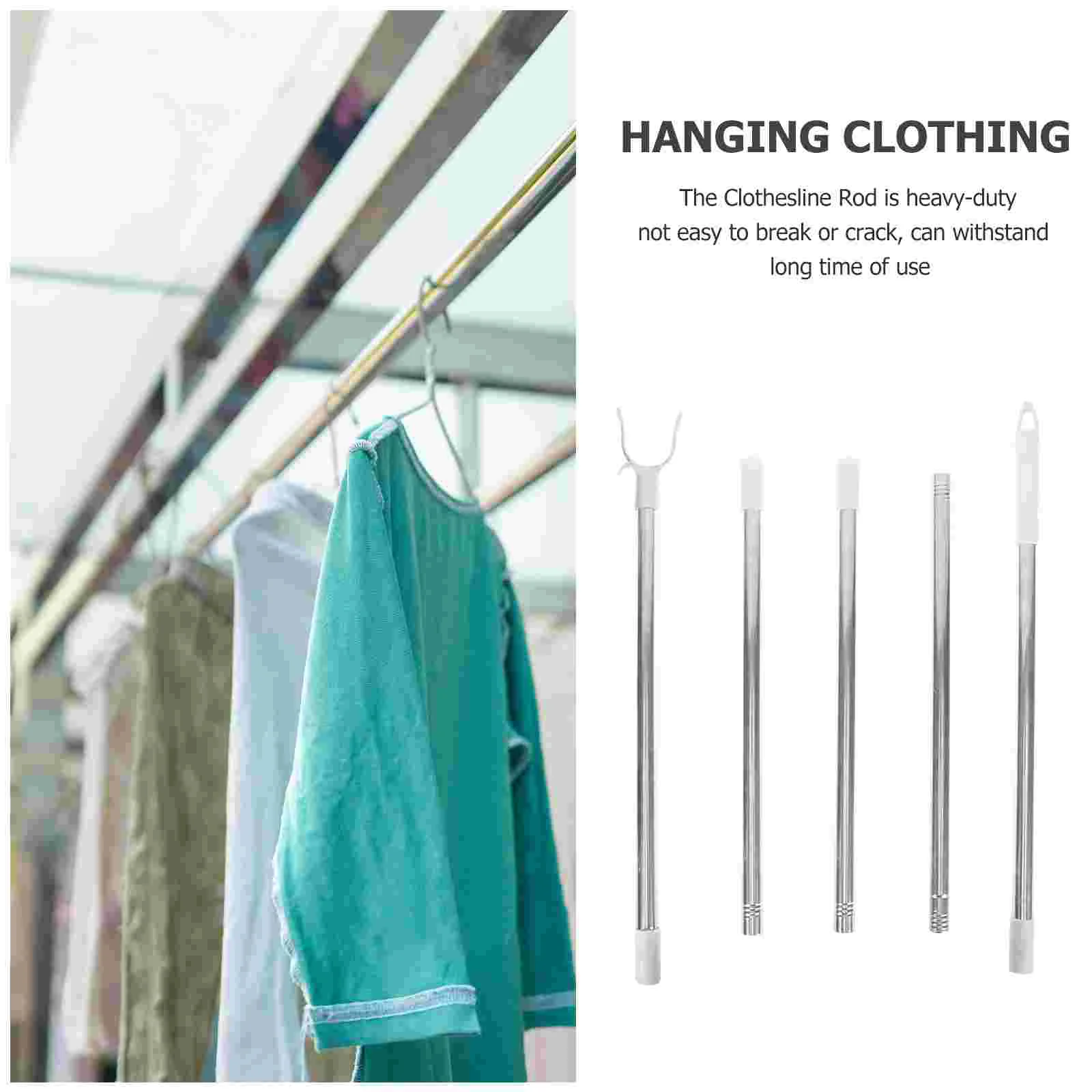 Heavy Duty Clothes Rackss Telescoping Reach Stick Clothes Poles Rail Drying Adjustable Clothesline Rod Stainless Steel