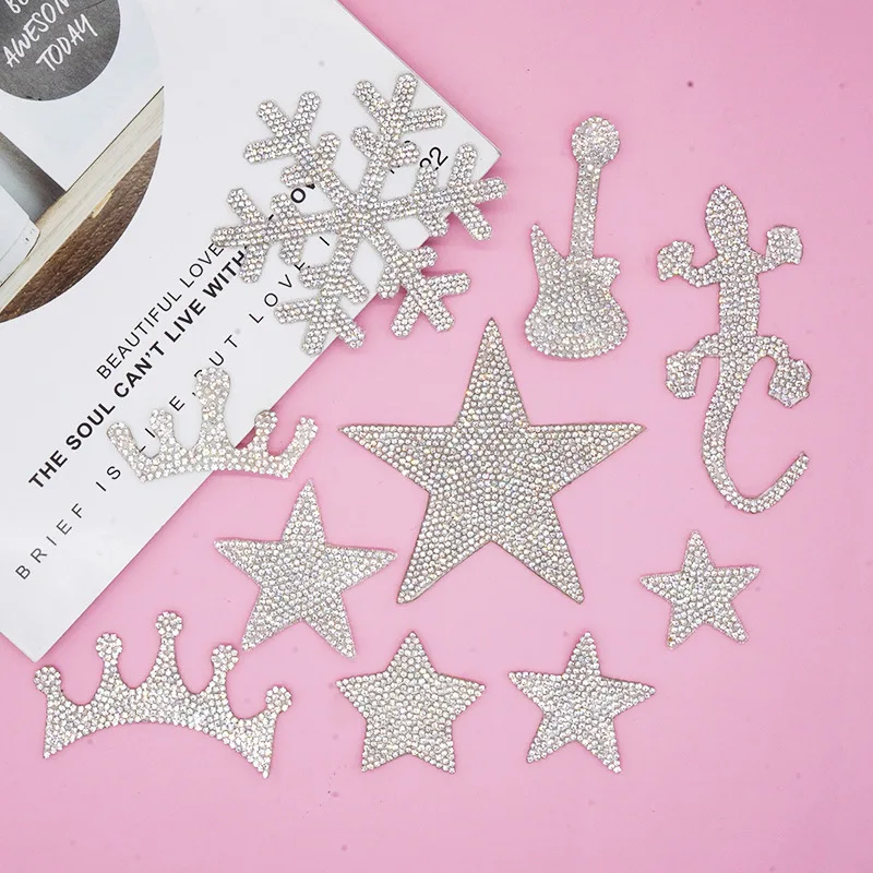 New 1pc Self-adhesive Glitter Rhinestone Star Crown Patches for Clothing No Need Iron on Clothes Shoe Jeans Small Badges Sticker