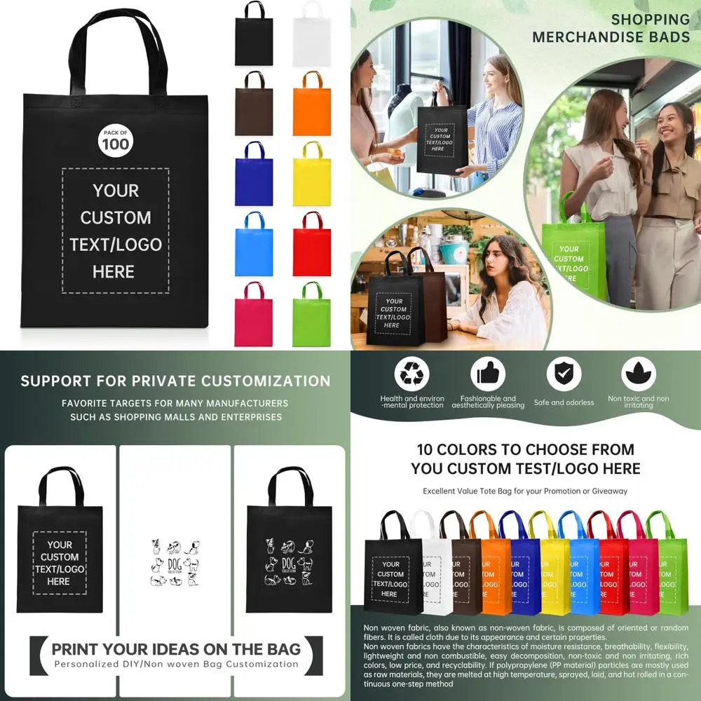 

Promotional Customizable Tote Bags - 100 Pack, Perfect for Business Promotions, Shopping, Events, and Advertising