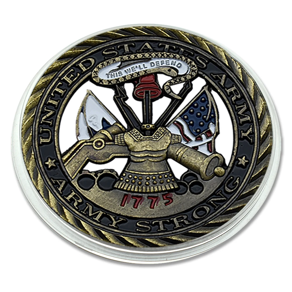 

United States Army Gold Plated Challenge Coin We'll Defend Embodying Duty Honor Integrity Combat Metal Medal with Plastic Case