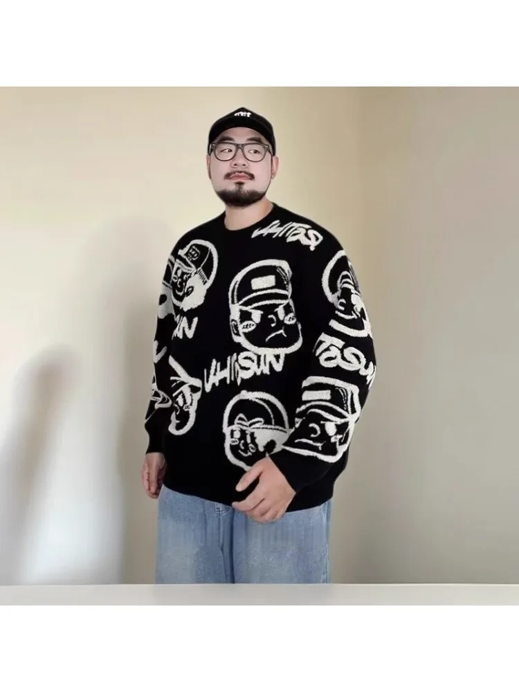 

Мужской вязаный свитер больших размеров, круглый, повседневный, свободный крой, с мультяшным узором, теплый, из полиэфирного волокна, длинный свек, осень-зима, Ne...