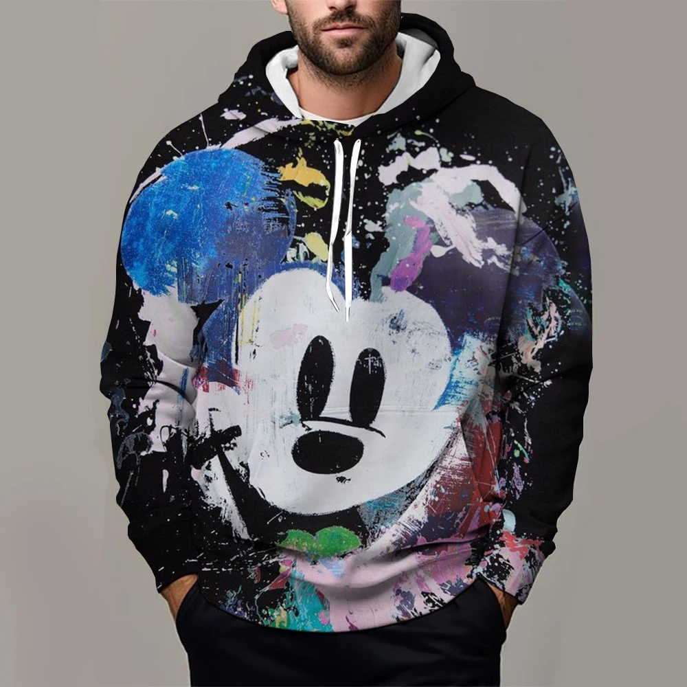 Mickey Mouse Men Oversized Hoodie Disney Cartoon Anime 3D Print Women Clothes Spring Autumn Harajuku Children Sweatshirt