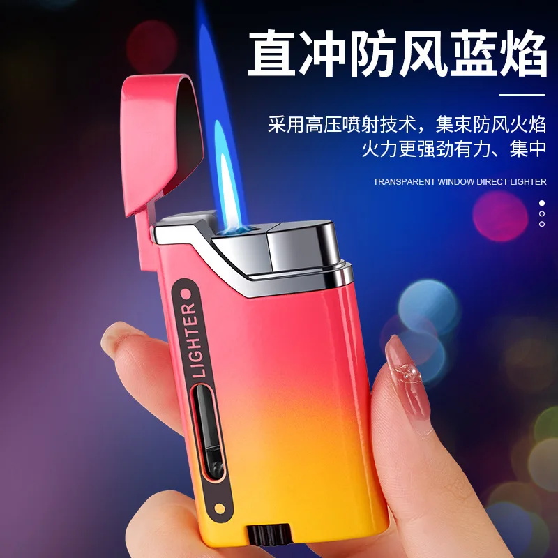 

High Appearance Blue Flame Direct Inflation Visible Window Windproof Lighter, Personalized High-end Exquisite Gift for Boyfriend