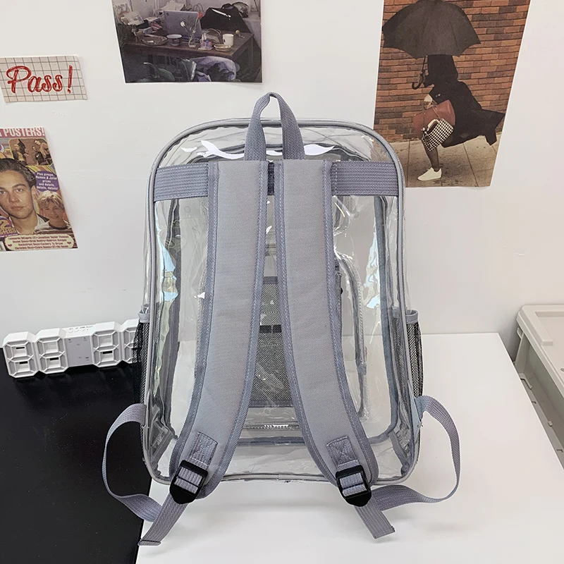 Mochila impermeável transparente de grande capacidade, bolsa de escola plástica para meninas, sólido claro, moda masculina