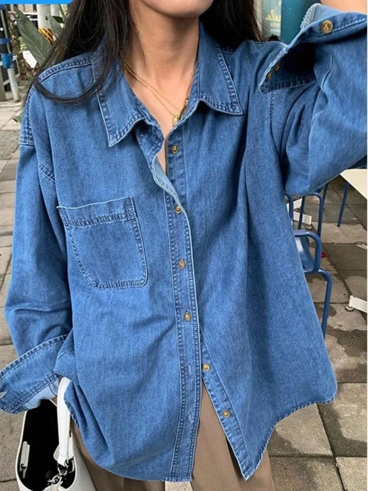 

Casual Loose Collared Long Sve Women's irt Street Sle Loose Fit Button up Top Faionable Casual Long irt