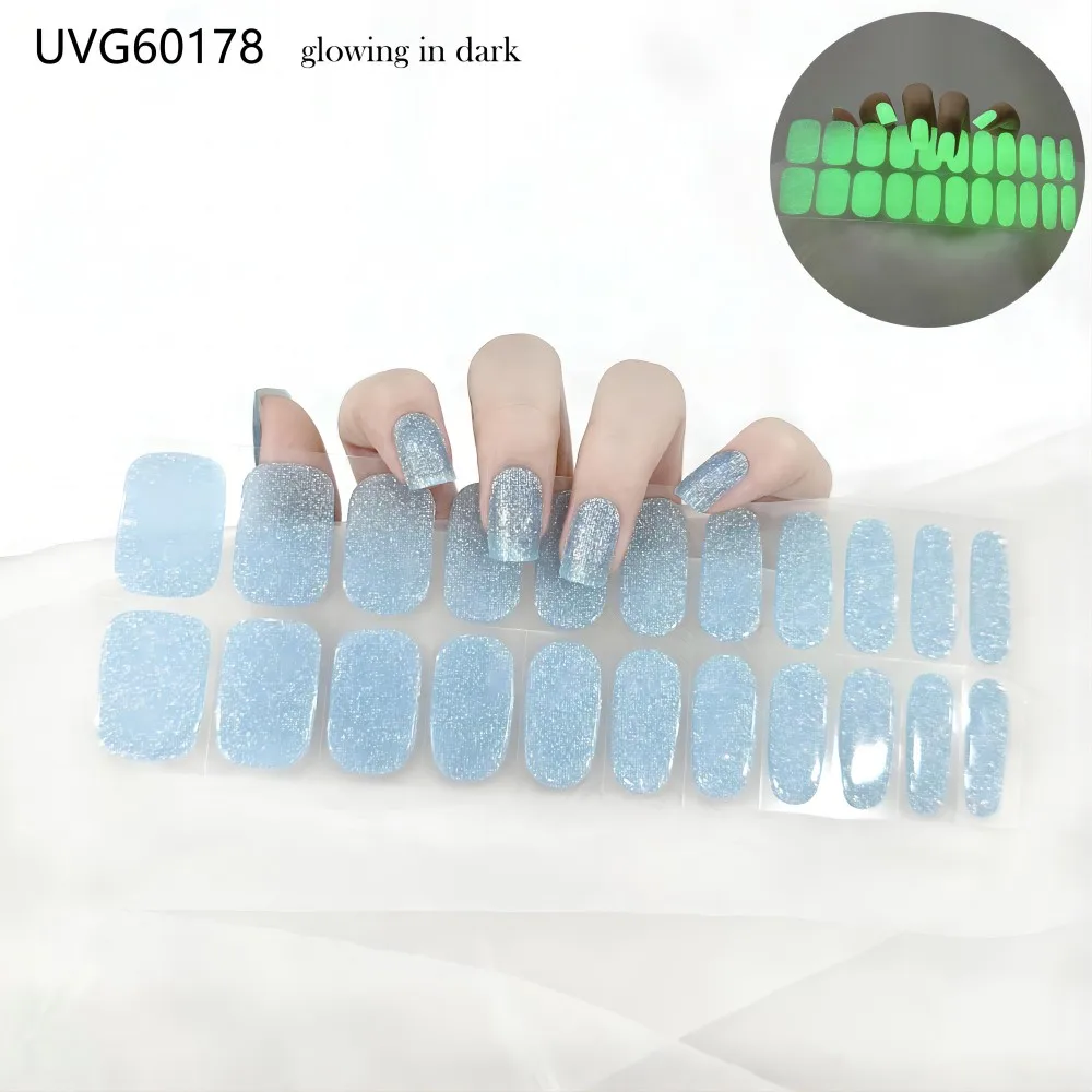 Autocollants pour ongles en gel semi-durcissant UV, longue durée, couverture complète, feuille scintillante, décorations pour nail art, Halloween, 22 bandes