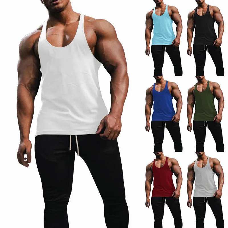 Men's Tank Top Breathable Slim Fit Solid Color Summer Youth Sports and Fitness Hurdle Sleeveless Bottom Shirt