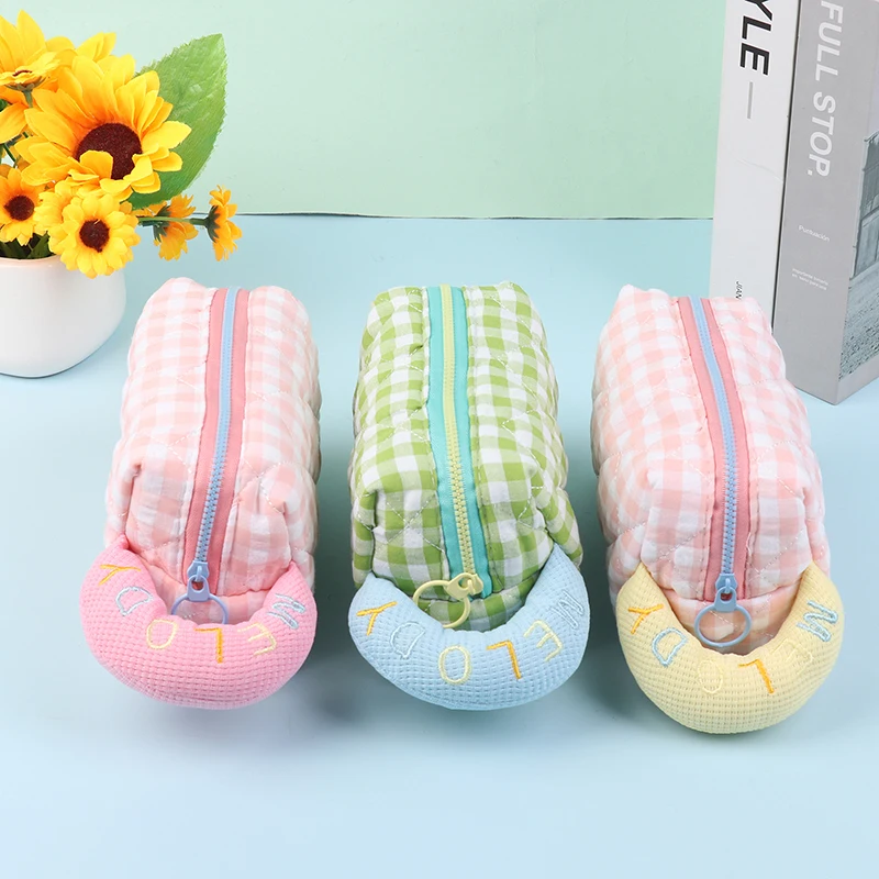 1Pc Casual Women's Cosmetic Pouch Large Capacity Outdoor Travel Soft Fabric Storage Bags Simple Plaid Ladies Makeup Bag Clutch