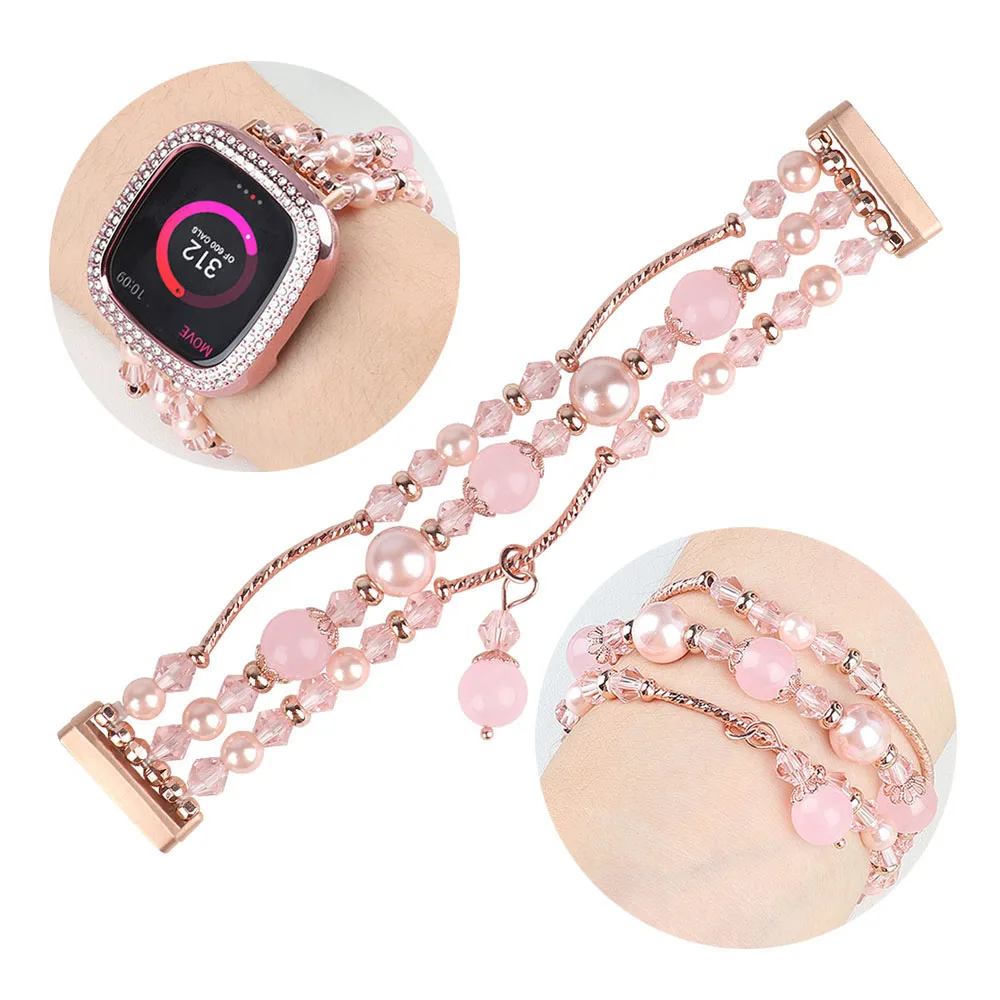 DIY Dressy Band for Fitbit Sense/ Sense 2/ Versa 3/ Versa 4 Strap Smartwatch Wristband Replacement for Women Watch Bracelet