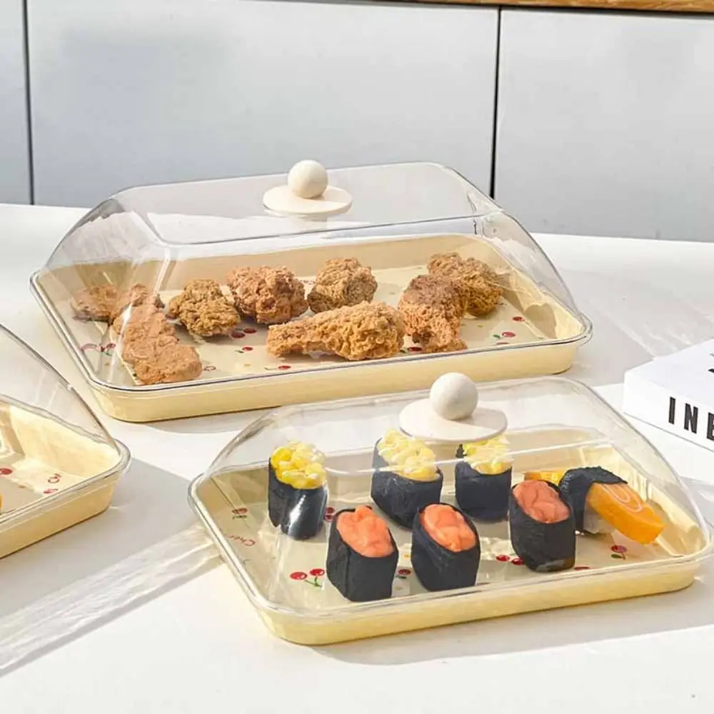 

Cherry Pattern Rectangular Storage Tray Stackable Lightweight Plastic Dessert Tray Anti-Slip Scratch Resistant Serving Tray