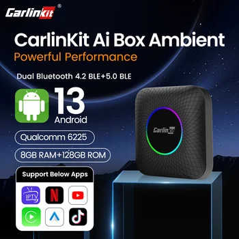 Carlinkit Android 13 Tv Kutusu LED 8 + 128 GB CarPlay Kablosuz Android Otomatik Kablosuz Adaptör Desteği Youtube Netfilx IPTV Spotify GPS