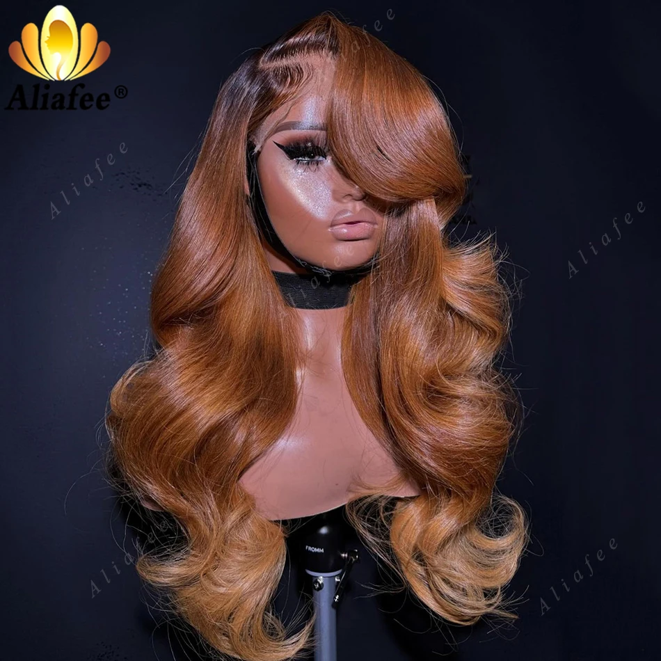 Ombre Orange Blonde with Dark Roots 13X6 Lace Frontal Wigs Human Hair for Women Brazilian Pre Plucked Lace Front Human Hair Wig