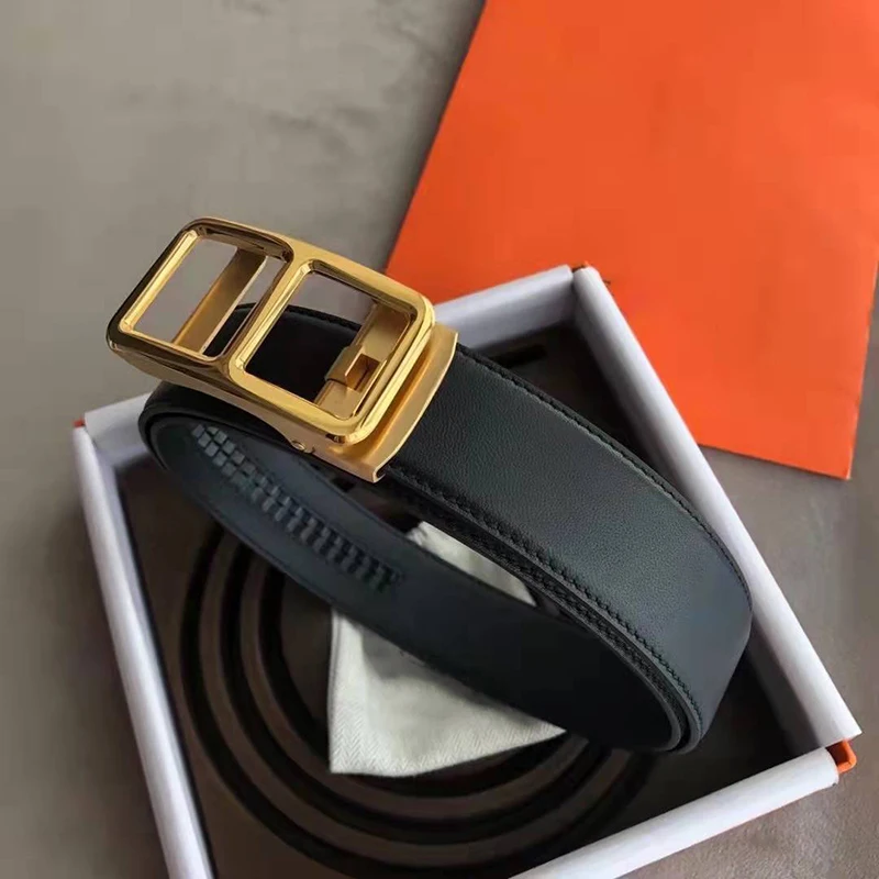 

Automatic Buckle Belt Men Luxury Leather Cow Skin Adjuatable Reversible Band Classical Golden or Silver Formal Dress Wearing