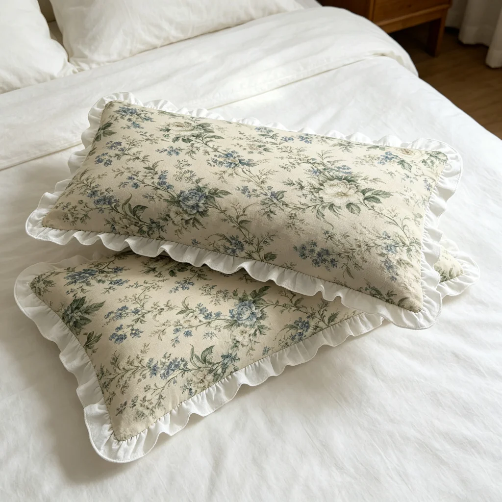 Beige Blue Hydrangea Rose Print Long Lumbar Pillow Cover, Retro Rose, Bedroom Living Room Sofa Bed Decor, Polyester, Home Decor