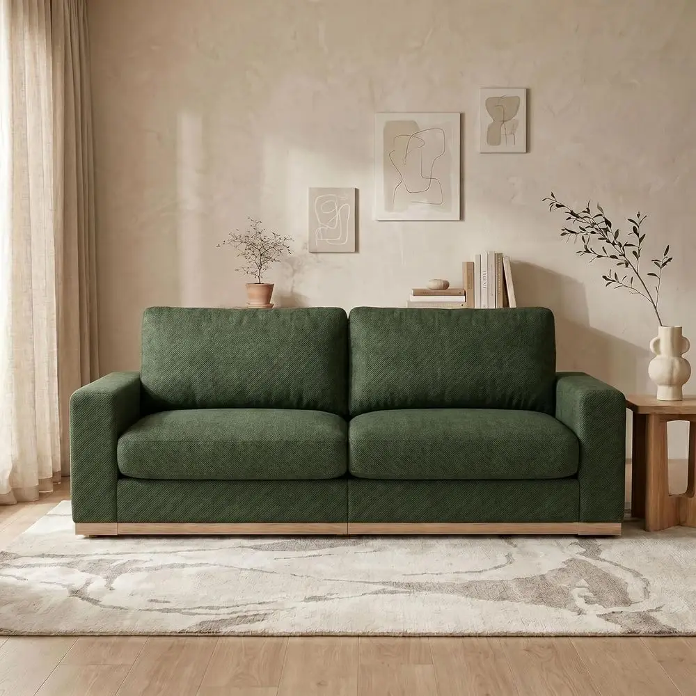 

Green Chenille 2-Seater Loveseat Sofa with Deep Seat, Solid Wood Frame, Spring Cushions, Removable Covers, Easy Assembly for Sma