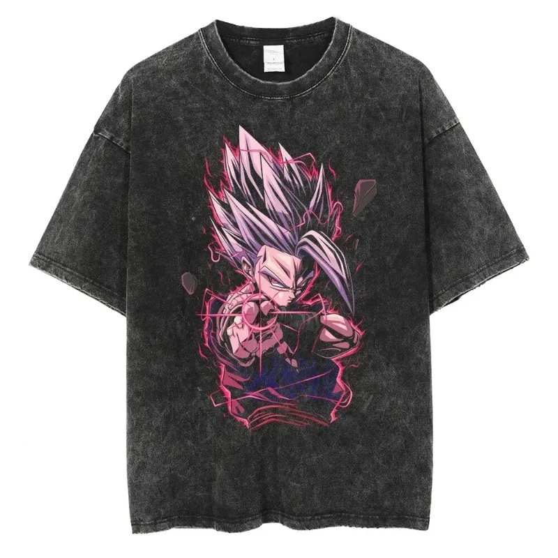 

Dragon Ball Hero Super Large Fitness T-shirt, Washed Anime T-shirt, Four Seasons Casual, Suitable for Both Men and Women