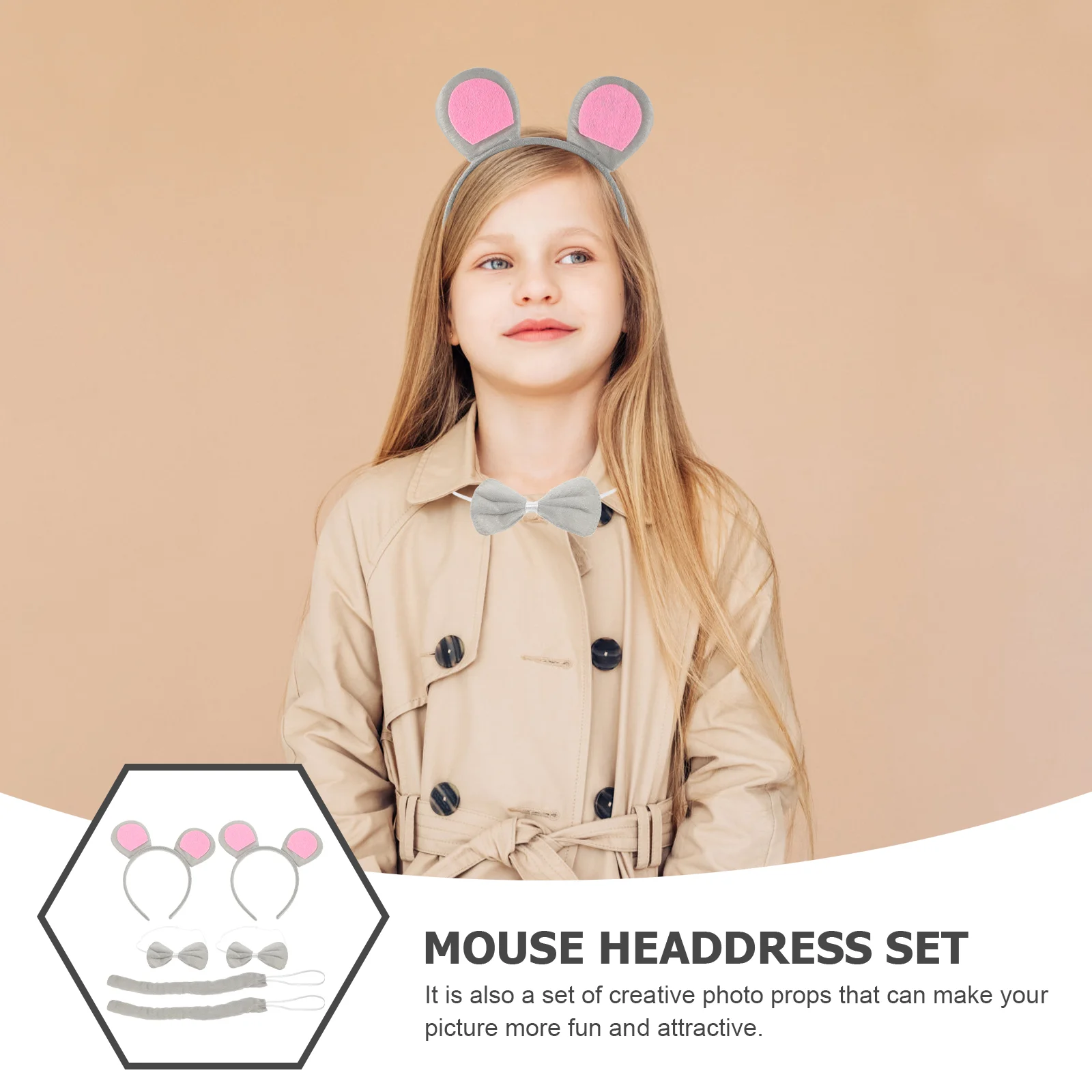 2er-Set Ratten-Kopfschmuck, Tier-Stirnband, bezauberndes Kostüm, Schwanz-Requisite, Kinder-Performance-Haar-Set