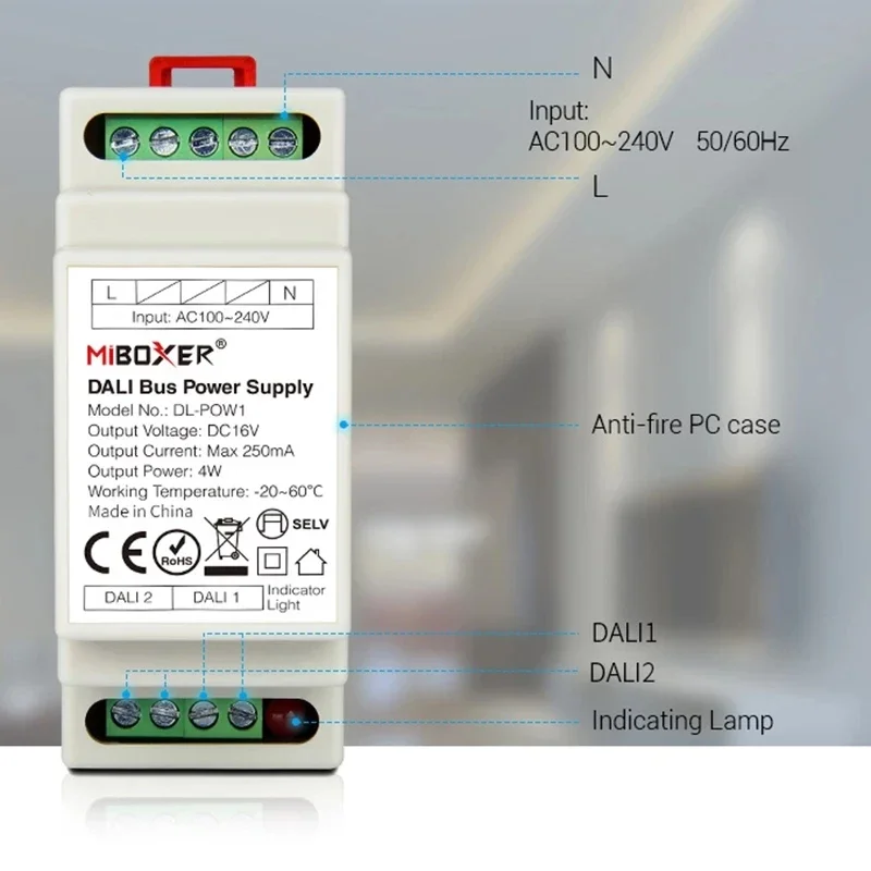 MiBoxer DC12V 24V 5 IN 1 LED Controller DL-X Dimmer DALI DT8 RGBW RGB +CCT Touch Panel DALI Bus Power Supply (DIN Rail) DL-POW1