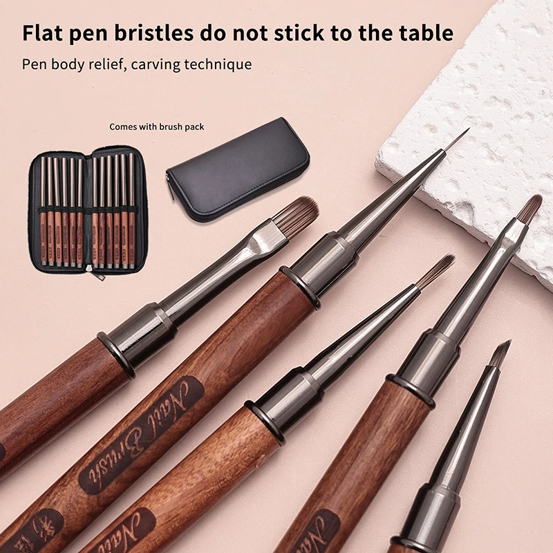 Sandalwood Handle Nail Drawing Brushes For Manicure Lines Painting Gradient UV GEL Extension Builder Drawing Pen
