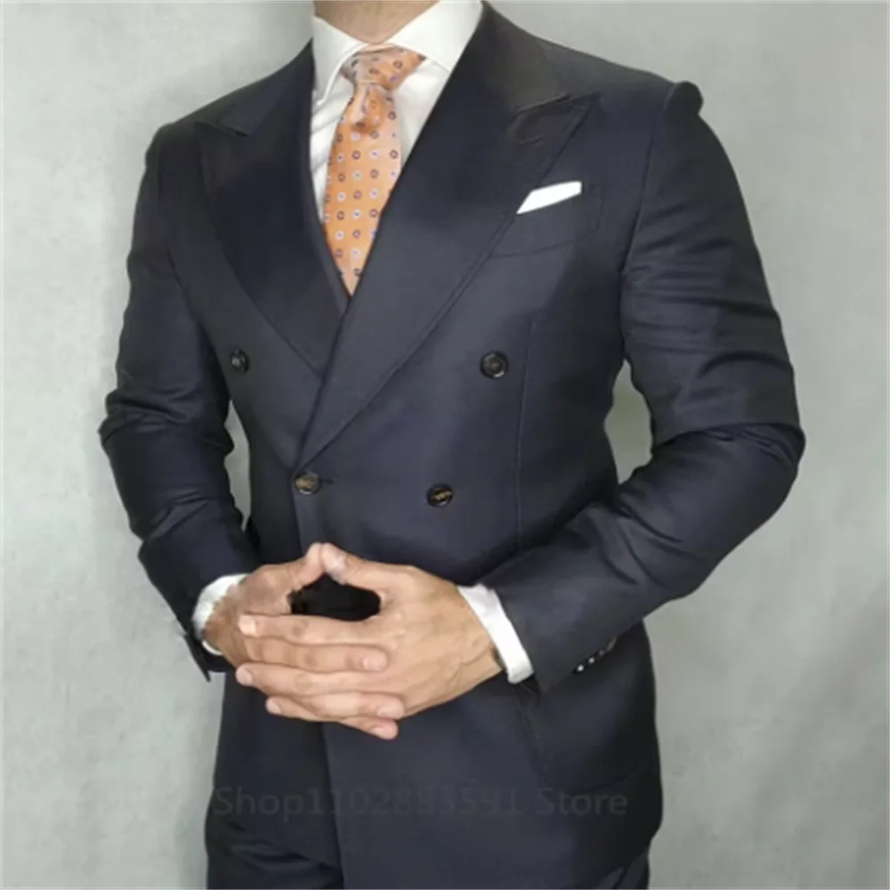 

2 Pieces New Fashion Green Double Breasted Men Suits Wedding Slim Fit Tuxedo Terno Masculino Prom Groom Blazer Custom Made
