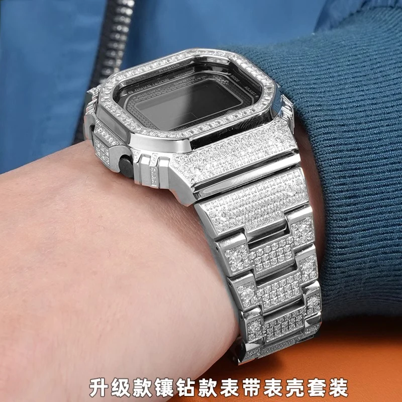 GMW-B5000 เพชรสแตนเลสสําหรับ Casio G-SHOCK การปรับเปลี่ยนบล็อกขนาดเล็ก GMW-B5000 Series แฟชั่นเพชรชุด