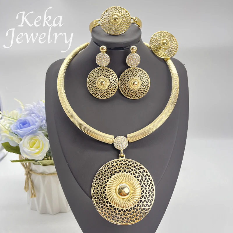 

African 22k Fashion Women Necklace Earrings Set Gold Plated Exquisite Jewelry Nigeria England Bride Jewelry Wedding Party Gifts