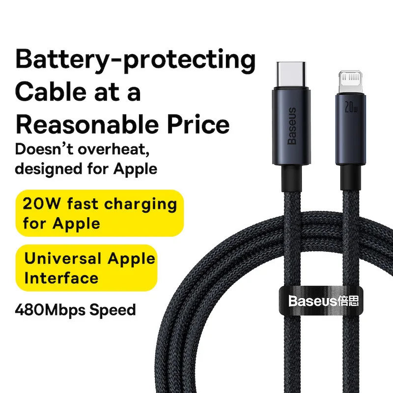 Baseus Cable USB para iPhone 13 12 11 pro max, cable USB de carga rápida para iPhone X XR 8, USB tipo C a lightning 6