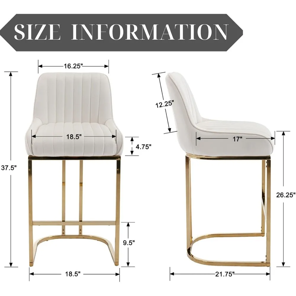 Bancos com Costas Estofados, Cadeiras para Ilha Cozinha, Altura do Contra, 26 polegadas, Conjunto de 2
