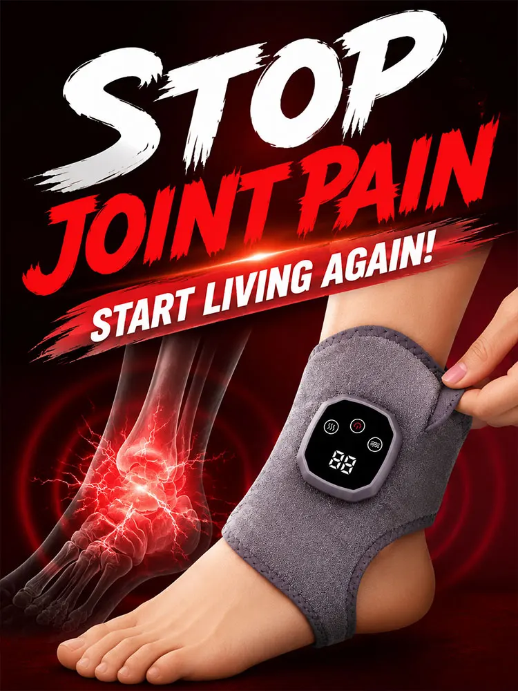 Wireless Heated Ankle Wrap Massager, Adjustable Vibration Therapy Brace for Sports Recovery and Daily Comfort