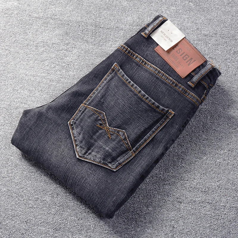 Newly Designer Fashion Men Jeans Retro Black Gray Elastic Slim Fit Ripped Jeans Men Vintage Casual Stretch Denim Pants Hombre