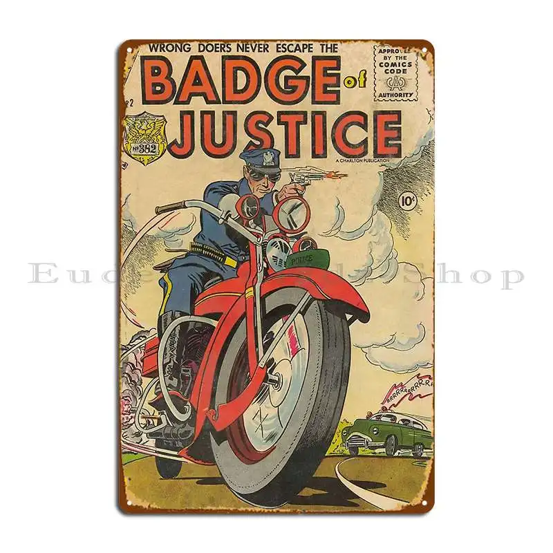 Badge Of Justice Vintage Crime Comic 40 S Metal Plaque Poster Designing Designing Wall Decor Designing Pub Tin Sign Poster