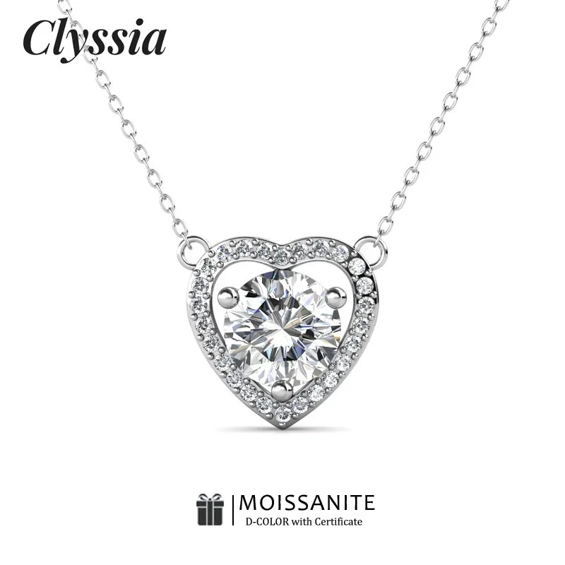 

CLYSSIA D Color VVS1 Moissanite 925 Sterling Silver Flower Necklace Pendant Test Passed 18K Gold Plated Fine Jewelry for Women