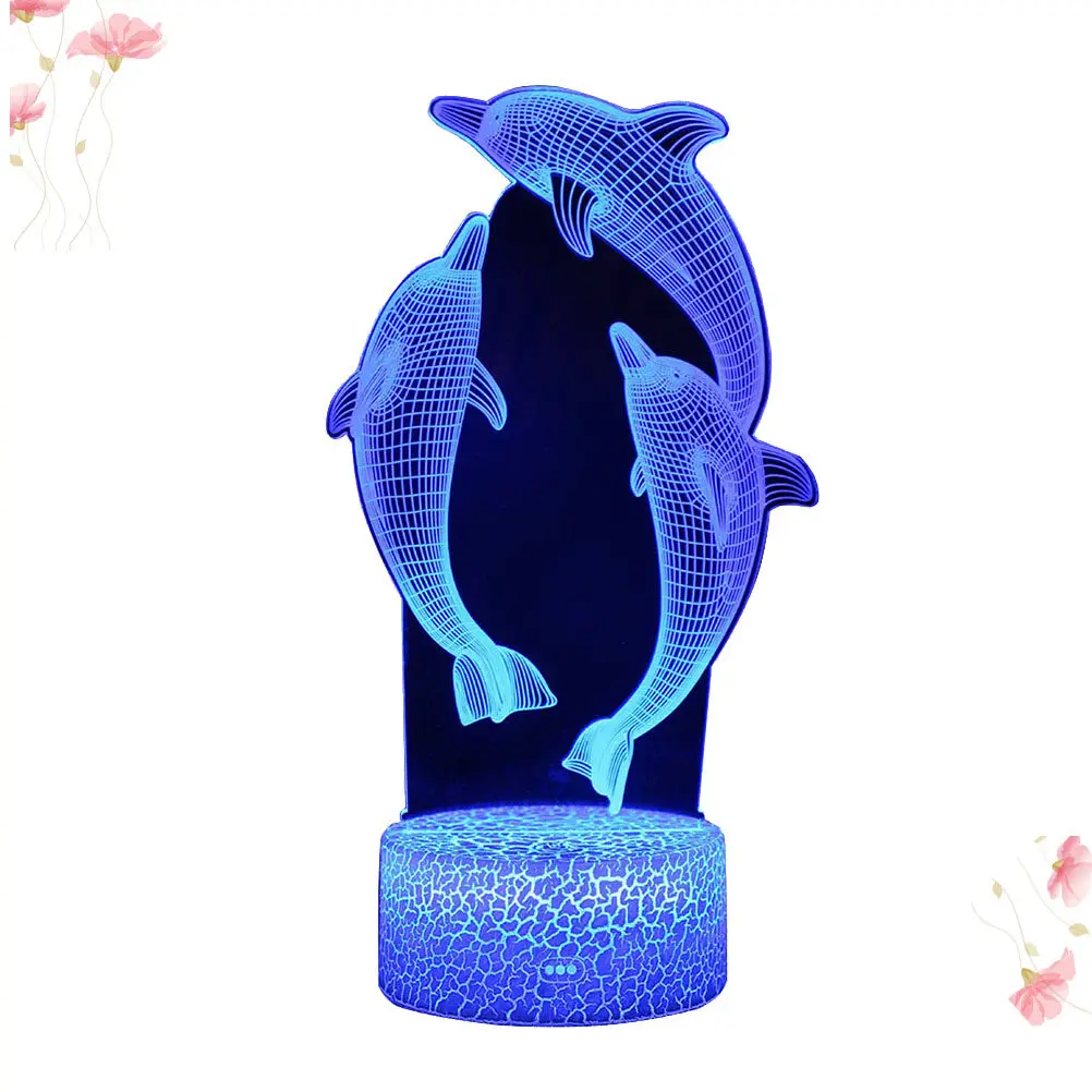 

3D LED ночник с сенсорным управлением и эффектом трещин на белом основании, идеально подходит для декора комнаты, дома, офиса, в виде дельфина