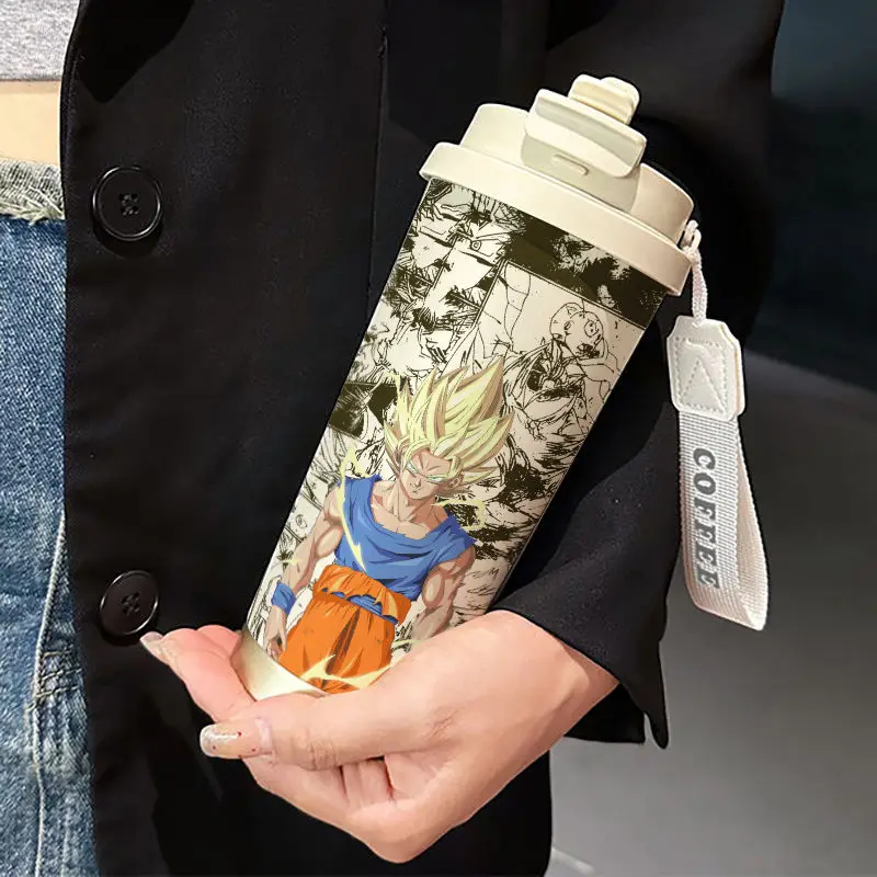 Dragon Ball Wukongs neue Thermoskanne, Kaffeetasse aus Edelstahl, neue einfache Tasse, rotierendes Doppeltrinken mit Umhängeband