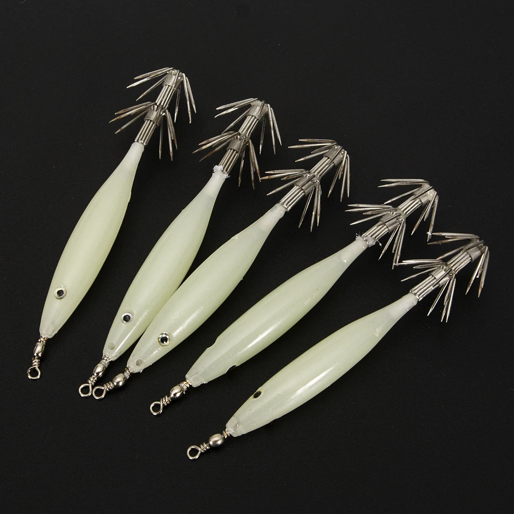 5/10pcs 8cm 4g Luminous Cuttlefish Squid Jig Hook Fishing Lures Octopus Glow Jig Artificial Bait Hard Turlutte Lure Shrimp Bait