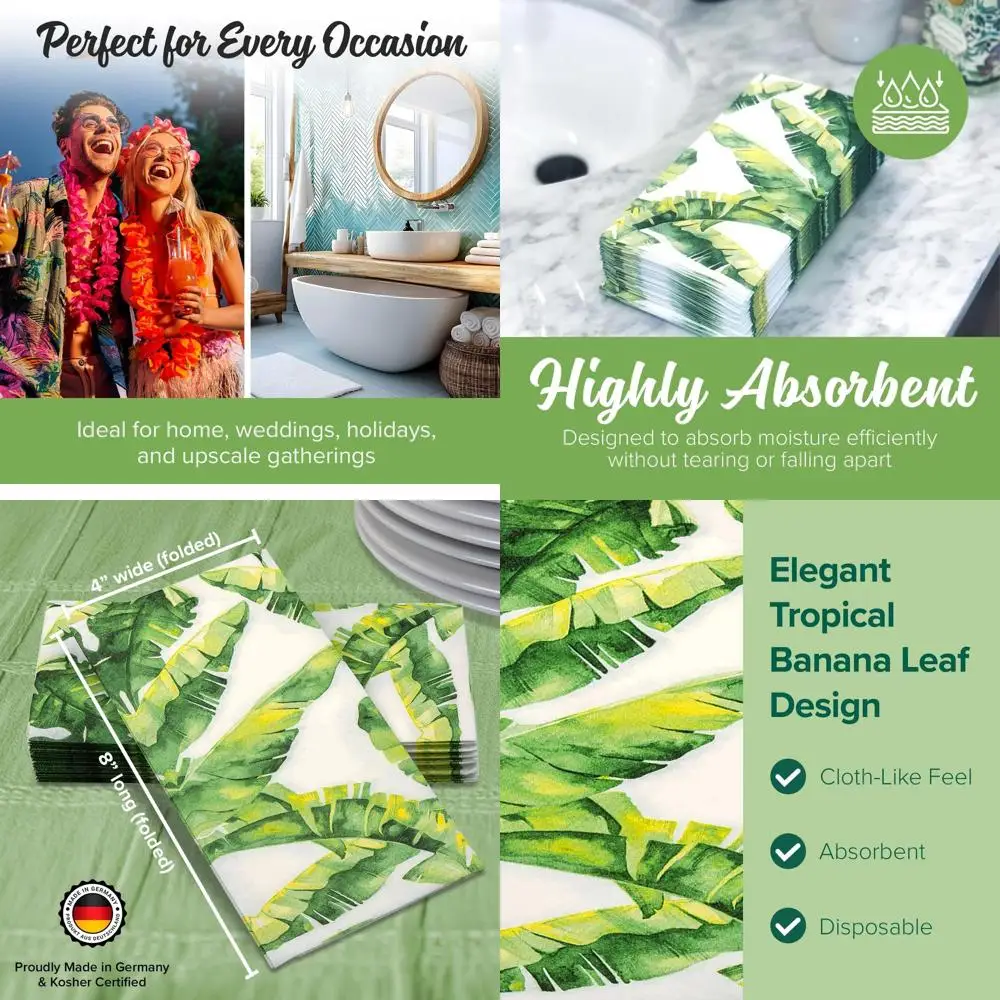 

Tropical Banana Leaf Pattern Paper Towels - Linen-Like, 12x17, 300 Count, German Made