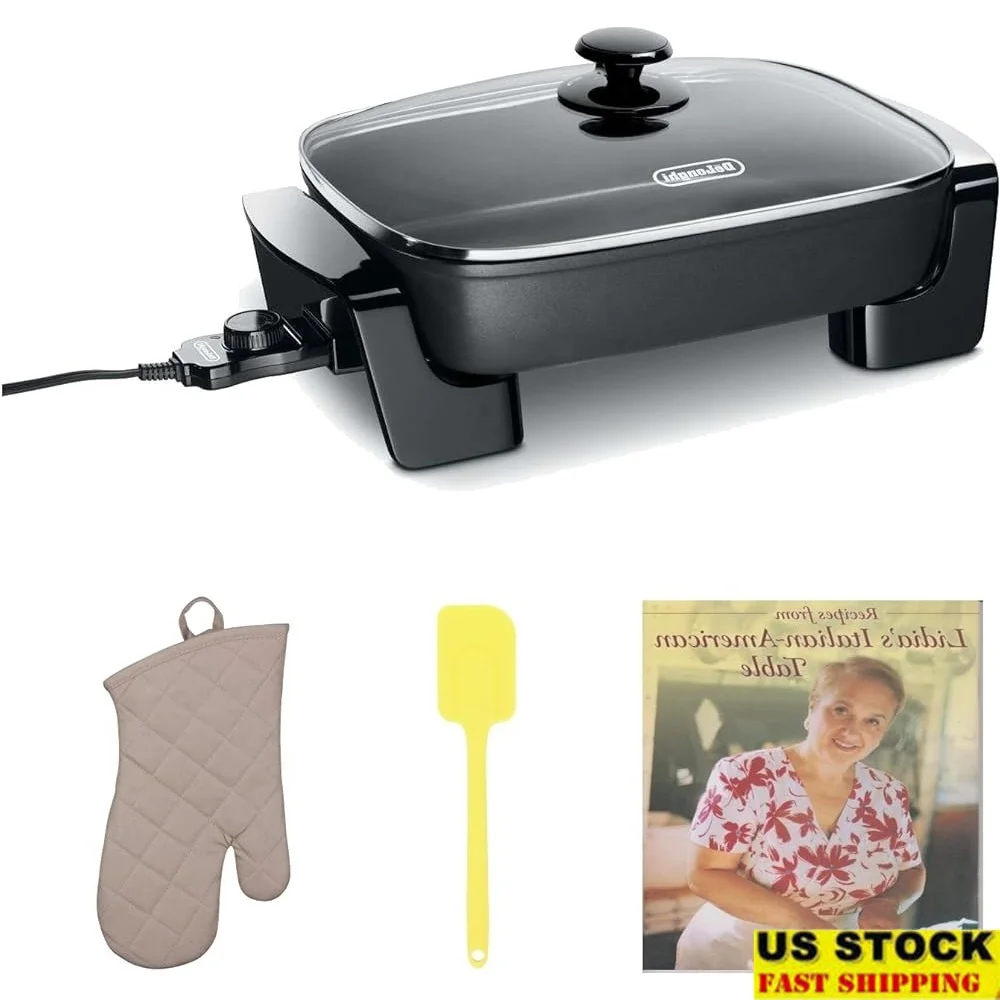 

Electric Skillet Non-Stick Aluminum 1500W Dishwasher Safe Tempered Glass Lid Adjustable Steam Vent Easy Clean Cooking